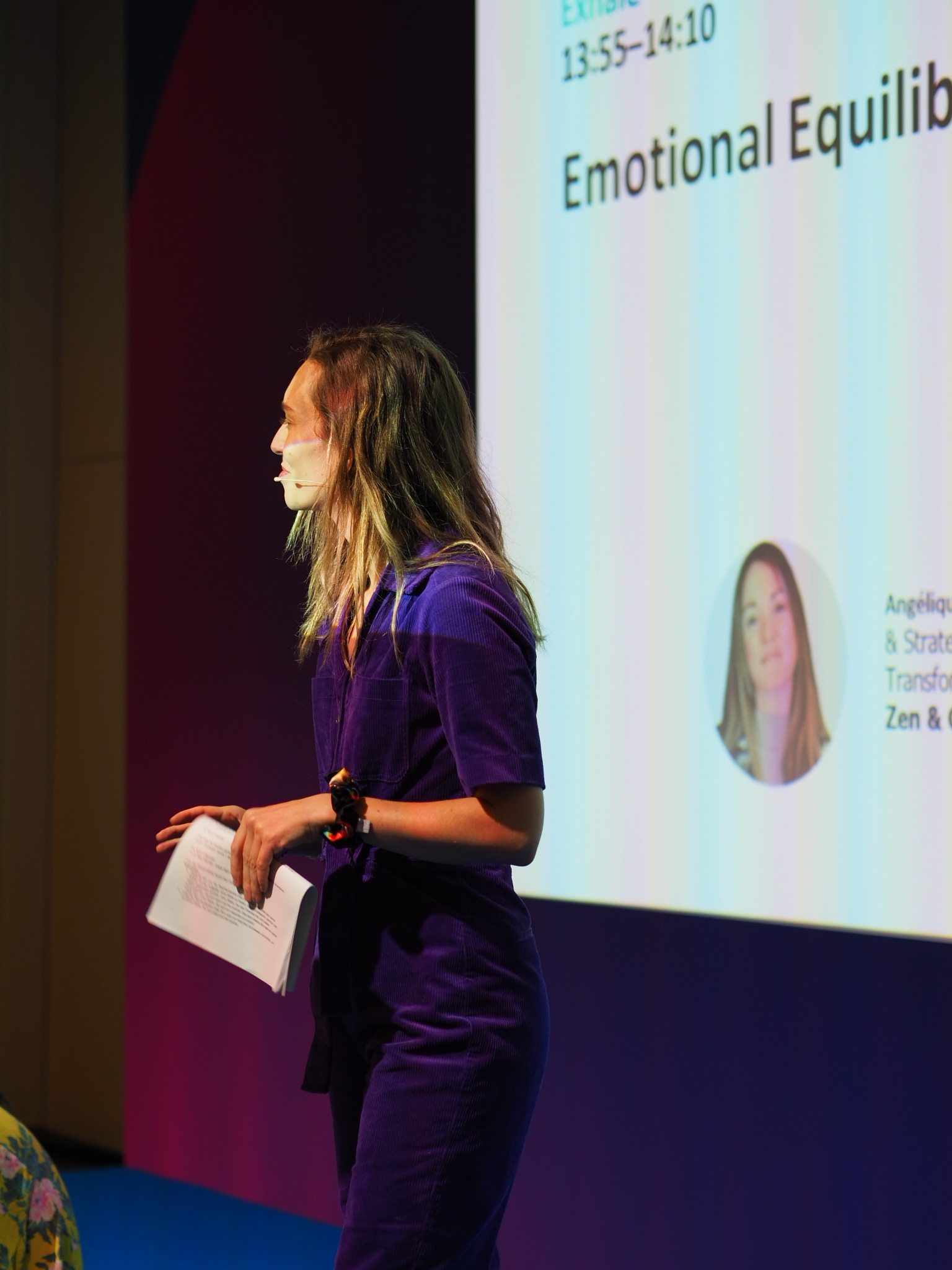 Sophie on stage presenting Emotional Equilibrium